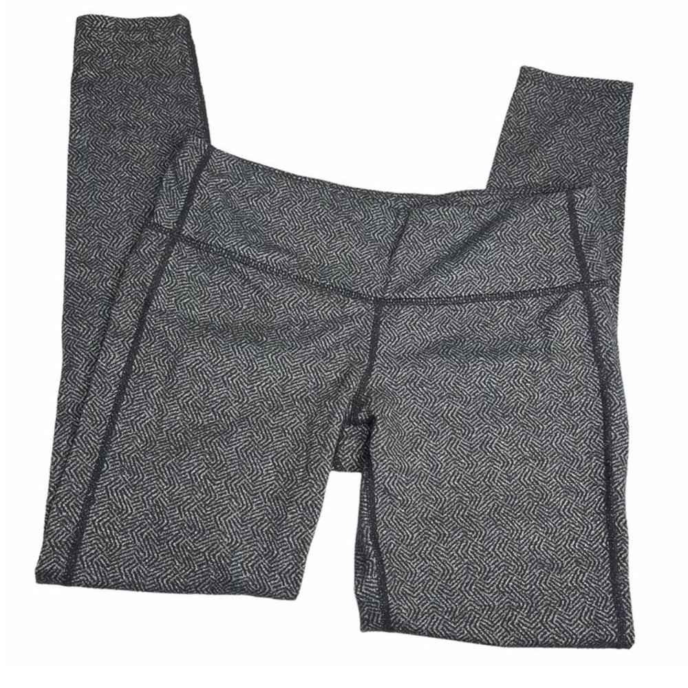 Athleta Chaturanga Leggings Gray Black Herringbone Print Pattern Size S